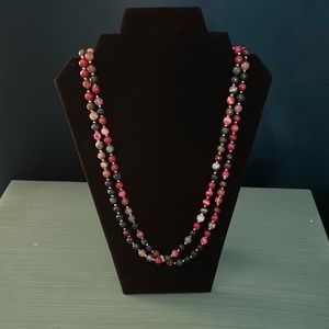 30” long gemstone beaded necklace sterling silver
